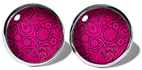 Paisley Pink Ohrstecker ABOUKI Damen Mädchen Kind Kinder Edelstahl Ohrschmuck Motiv Paisleymuster handgefertigte Ohrringe silber-farben
