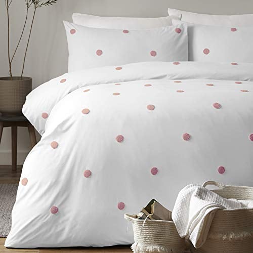 Appletree Dot Garden Bettbezug-Set, 100% Baumwolle, Weiß mit rosa Punkten, Einzelbett