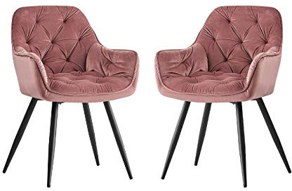 JYMTOM Lot de 2 Chaise de Salle à Manger avec Assise rembourrée en Velours épais, Pieds en métal, accoudoirs et Dossier, Chaise d'angle pour Salon,Rose