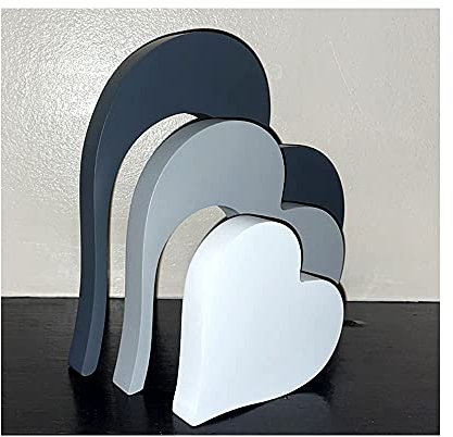 Wooden Love Hearts Home Decorations Pack of 3 – Dark Grey, White & Grey Living, Bedroom, Dining Room or Hallway Shelf Decor – Hotel & Home Ornaments – House Decoration Gift Ideas