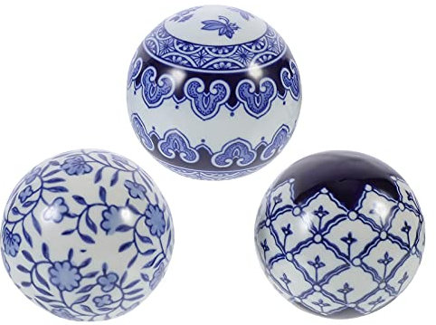 WINOMO 3pcs Decorative Porcelain Ball Small Ceramic Spheres for Centerpiece or Individual Use for Use in Tray Bowl or Basket Decor Blue