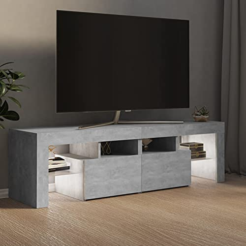 Tidyard Meuble TV avec lumières LED, Support de Télévision, Meuble TV Bas avec LED Gris béton 140x35x40 cm