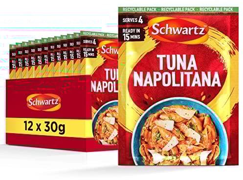 Schwartz Tuna Napolitana Recipe Mix 30 G | Serves 4 | Pack of 12 | Rich and Creamy Taste | Simple, Easy, Quick and Flavourful Pasta Dish | With Sweet Tomato, Aromatic Parsley and Oregano