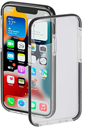 Hama Handyhülle für Apple iPhone 13 mini „Protector“ (durchsichtige iPhone 13 mini Hülle aus TPU, stoßfester Bumper für Fallschutz, wasserabweisende Schutzhülle, flexibler Handyschutz) schwarzer Rand