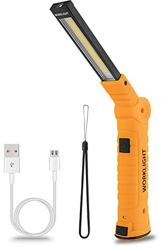 Suranew LED Taschenlampe Arbeitsleuchte Werkstattlampe COB Inspektionsleuchten Wiederaufladbare mit Haken zum Aufhängen und Magnet Basis für Camping, Wandern und Notfälle
