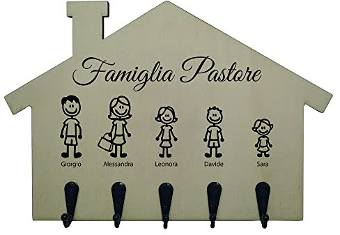 Stileitaliano Appendichiavi da muro personalizzato color legno con personaggi e nomi portachiavi personalizzabile da parete per famiglie in legno naturale porta chiavi appendino ingresso family