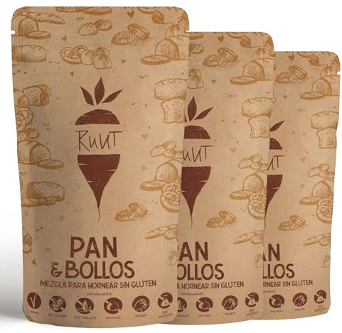 Ruut Mezcla de Harina sin Gluten a Base de Harina de Yuca - Sustituye el Trigo para Hacer Panes y Bollos sin Aditivos con Harina sin Gluten - Harina de Pan Paleo, Vegetariana, Duradera - 3x810 g