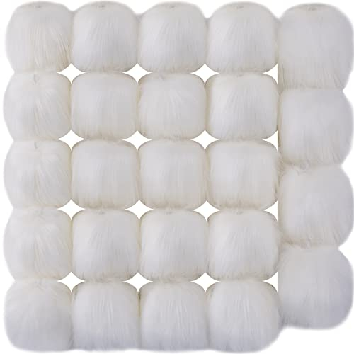 SIQUK 24 Stück Kunstfell Bommel Pompon Kunstfell Fellbommel Pompon für Damen und Mädchen Tasche Mützen Anhängern Dekoration, Weiß
