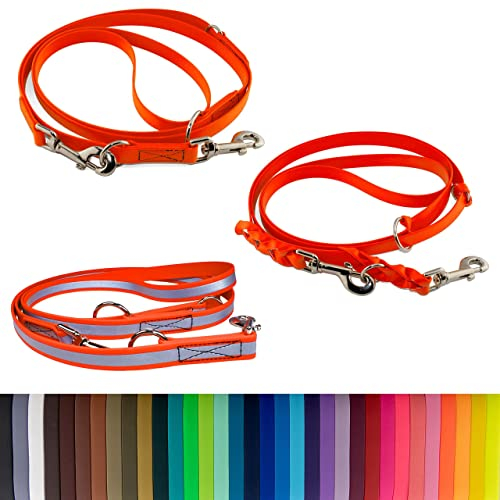 LENNIE 9mm breite BioThane Leine für kleine Hunde von 5 bis 15 kg, verstellbare Führleine, Zwei Karabiner, 2m 3m Länge, Karabinerauswahl, genäht/geflochten