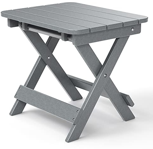 TORVA Adirondack Faltbarer Beistelltisch für den Außenbereich, 51 x 41 x 45 cm, Terrassen-, Garten-, Couchtisch, recycelbar und wetterbeständig, hochdichtes Polyethylen, Grau