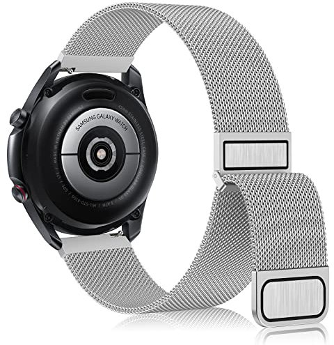 Armband kompatibel mit Samsung Galaxy Watch 4, Armband 40 mm, 44 mm, Galaxy Watch 4 Classic, 42 mm, 46 mm, 20 mm, Edelstahl-Metallarmband mit verbessertem Magnet, für Samsung Watch 4 (20 mm, Silber)