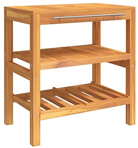 vidaXL Mueble de Lavabo con 2 estantes Madera Maciza 74x45x75 cm, Mueble de baño, Mueble de baño de Madera, Mueble de tocador de Madera