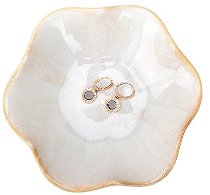 Ceramic Jewelry Dish,Leaf jewelry tray,Key Bowl,jewelry holder,small ring dish holder,Jewelry Plate,trinket,Catch all tray nightstand decor for entryway table Home decor for girl women (White)