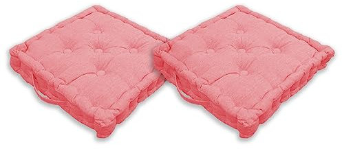 Home Tresor - Cuscini per Sedie 40x40x8cm da Interno Esterno| Set da 2/4 Coprisedia Cuscino Trapuntato Sedia Cucina Mattonella da Pavimento con Imbottitura Spessa 8 cm con Maniglie (Corallo, 2)