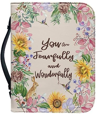 Dajingkj Bibelhülle Mit Reißverschluss Groß Leder Bible Covers Damen Blumen Bibeltasche Damen Tasche Bibel Buch Kirche Henkeltaschen