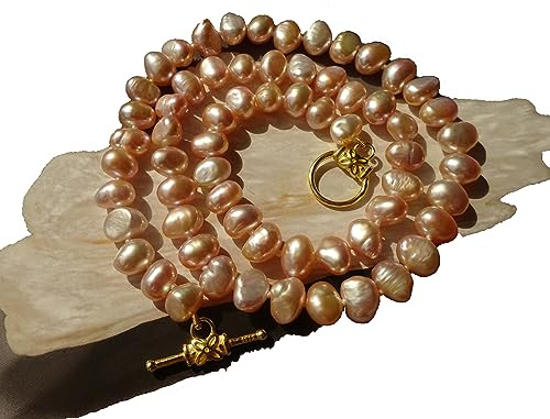 Collier ras du cou petites perles de culture d'eau douce forme baroqe, perle couleur rosé, longueur 43Cm