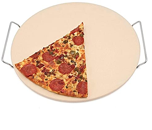 DUNSBY Teglia per Pizza 13 pollici Pizza Pietra extra spessa per la cottura utensili pizza Forno e barbecue Griglia da forno Lastra Cucina Vassoio per il pane con telaio di supporto Disco Pizza