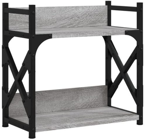 vidaXL Support d'Imprimante à 2 Niveaux, Étagère d’Imprimante avec Pieds, Meuble pour Scanner avec Rangement Bureau, Sonoma Gris Bois d'Ingénierie