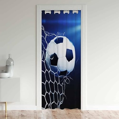 CTQTZ Fussball Türvorhang, 150x203cm(BxH) Blickdicht Thermo Gardinen Vorhang Fussball 3D Druck Blackout Vorhang mit Ösen für Schlafzimmer Tür Schrank Vorhang