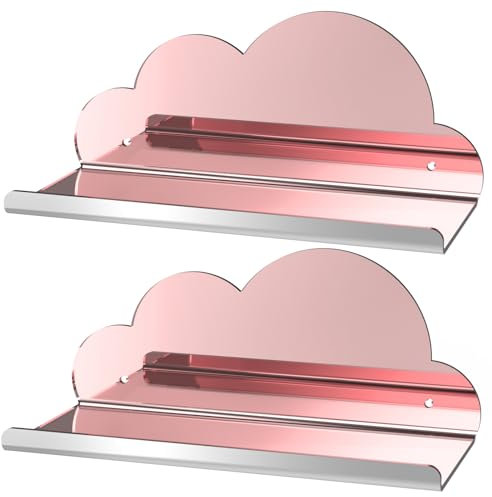 NiHome 2-Pack Rose Gold Mirror Finish Cloud-Shaped Acrylic Floating Shelves - Stylish Wall Decor for Bedrooms, Bathroom Vanity & More - Versatile Mirrored Shelves for Decorative Display and Storage