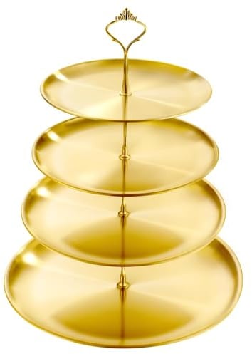 Cake Stand, 4 Tiers Stainless Steel Cupcake Stand, Gold Serving Tray Cake Holder Cake Display Stand for Afternoon Tea Decorations, Reusable Circular Cake Stand for Party, Birthday, Wedding (4tier)