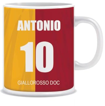 Mocheia SHOP Tazza Mug in ceramica tè, caffè o latte Idea Regalo – Personalizzata con Nome e Numero Roma/Tifoso calcio Romanista, Serie A
