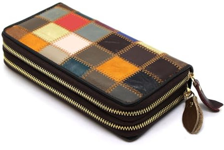 BOGACI Portafoglio da Donna Ragazza in 100% Vera Pelle Grande Capacità con Doppia Zip Tanti Scomparti Idea Regalo di Moda (Fantasia 1, Grande con 2 zip)