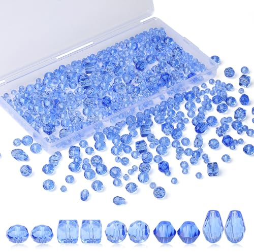 XIANNVXI 800 cuentas facetadas de cristal azul para hacer joyas, cuentas azules de 4/6/8 mm para manualidades para jarrones