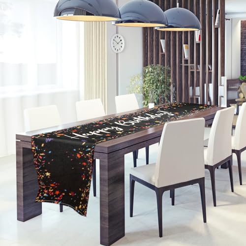 Tischläufer, Schwarz Bunt Tischläufer Geburtstag, Happy Birthday Tischdecke, 180*35cm Tischband, für Drinnen und Draußen Familienessen Tischdekoration, Geburtstag Party