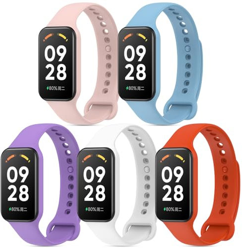 CHULN 5 Pezzis Cinturini Compatibile con Xiaomi Smart Band 8 Active e Redmi Smart Band 2, Cinturino in Silicone Morbido di Ricambio Sportivo Regolabile per Xiaomi Smart Band 8 Active.
