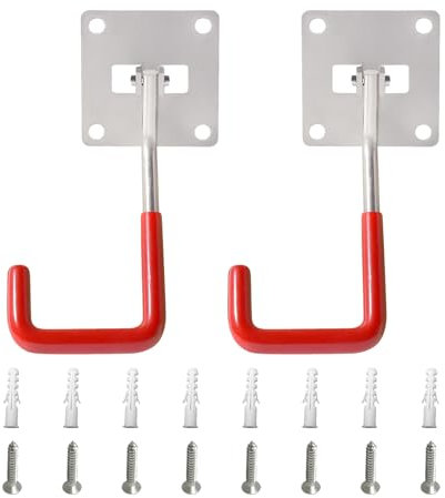 AUMEL Ganci da garage, confezione da 2, resistenti, in acciaio inox, con rivestimento antiscivolo, ideali per motoseghe, biciclette, attrezzi da giardino, facile montaggio a parete con viti e tasselli