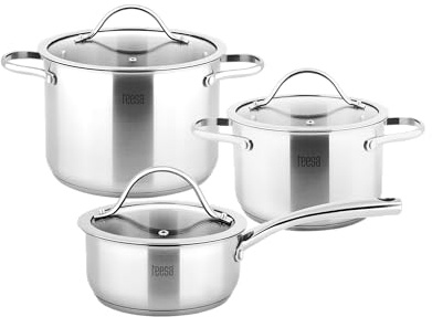 Teesa Topfset 6 Komponenten COOK EXPERT MASTER Edelstahl Typ 18/10 Praktisches Messbecher Alle Herdarten TSA0141