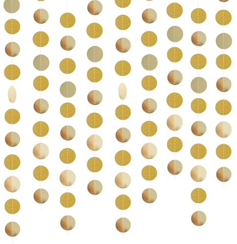 Papier Girlande Glitzer Runde Banner, 4 Stücke Bunt Glitzer Papier Circle Dots Banner für Geburtstag Party, Hochzeit, Weihnachten Party Deko Supplies (Gold)