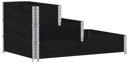 vidaXL Paletten-Aufsatzrahmen 3-Fach Schwarz 120x80 cm Massivholz, Palettenseite, Palettenbox, Paletten Rahmen Holz, Bundpalette, Palettenrahmen Holz