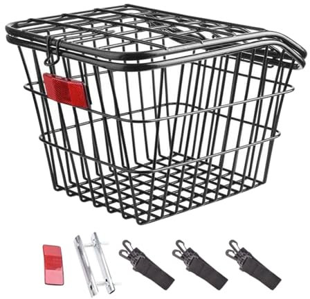 kowaku Fahrradkorb hinten, Fahrradgepäckträger, Iro, eleganter Fahrradgepäckträgerkorb, Fahrradaufbewahrungskorb für den Transport von Haustieren, Faltrad, Schwarz mit Deckel