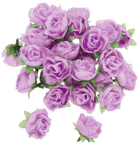 PATIKIL Mini Rose Artificial Flowers Bulk 1.2 Inch, 50 Pcs Silk Cloth Small Fake Flower Heads for Wedding Crafts Home Decor Decoration Party, Purple