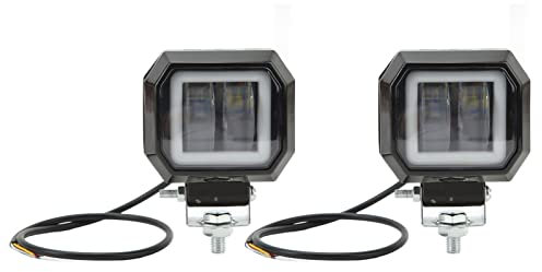 Barra de Luz LED Cuadrada, Foco de 6500K con Ojos de Ángel DRL para Camiones, Iluminación Todoterreno, SUV y ATV (Apertura Amarilla)