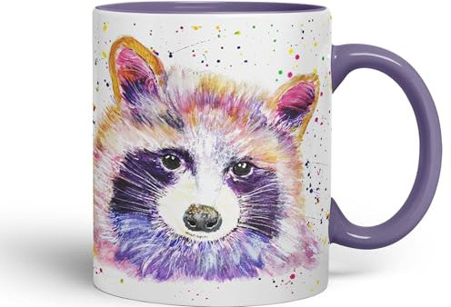 Vixar Racoon Animals Watercolour Ceramic Coloured Mug Cup for Tea Coffee Hot Brew 330ml 11Oz Gift (Purple)