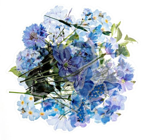 40 Stück Blau Blumen Sticker Scrapbooking Sticker Vintage Blumen Transparente Aufkleber Morning Glory Hortensien Glockenblumen Aufkleber Wasserfest Stickers Mädchen für Scrapbooking