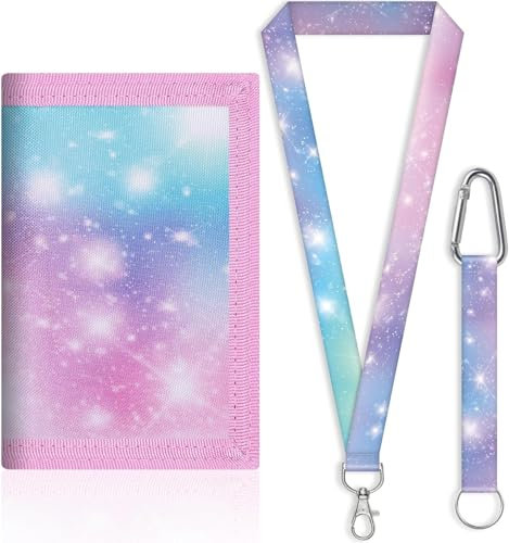 EclipseGuard Brustbeutel Kinder mit Rosa Sterne, Jugend Geldbörse mit Lanyard Zippered Coin Pocket Kartenhalter, Brieftasche Kleine, Weihnachten Geburtstag Geschenk