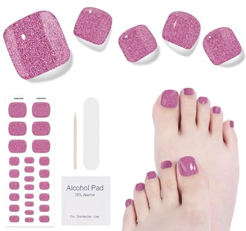 Semi Cured Gel Pedicure Strips,26 PCS Gel Nail Strips Works with Any UV Light, Salon Quality Gel Nail Stickers,Easy to Apply & Remove