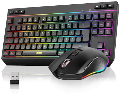 RedThunder 75% Kabelloses Tastatur und Maus Set, QWERTZ 94 Tasten TKL Layout, RGB, Wiederaufladbar Funktastatur mit Multimedia Funktionstasten, 7D Optische Maus für PC Xbox PS5, Büro (Schwarz)
