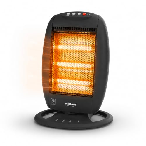 Avilia Halogen-Heizstrahler mit 3 unabhängigen Elementen, 1200 W, 38 x 28 x 55 cm, ideal zum Aufwärmen im Winter, mit Kippschutz und Überhitzungsschutz, automatische Oszillation
