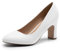 DREAM PAIRS Women's Block Heels Closed Toe High Chunky Rounded Toe Pumps Comfortable Slip On Work Shoes,Size 4,White,DWUMPU2515