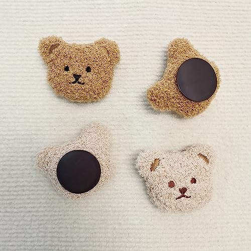 Koreanischer Plüschbär, Bestickt, Magnetisch, Weicher Magnet, Maskenhalter, 3D-Kühlschrankaufkleber – Süßer Deko-Magnet für Zuhause und Küche (Milchteefarbe)