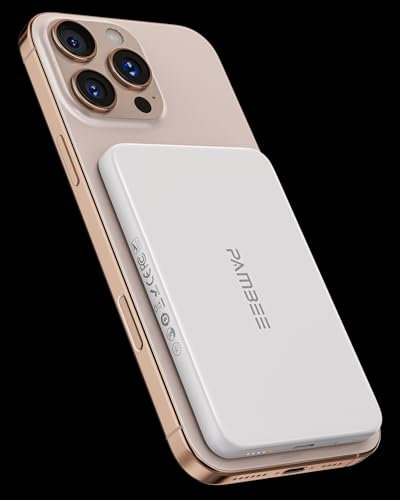 PAMBEE 0.3 Ultra Slim for MagSafe Battery Pack, 5,000mAh Qi2 Certified 15W Ultra-Fast Magnetic Power Bank, All Alloy Wireless Portable Charger for iPhone 16/15/14/13/12, Travel Essentials