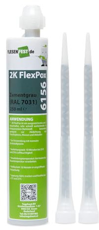 Fliesenfest 6156 Zweikomponenten-Flexpox-Epoxid-Dichtstoff 250ml Zementgrau RAL7031 Schimmelresistent Flexibel Abdichtung