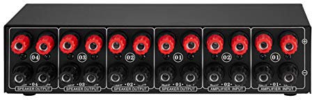 LYNEPAUAIO 2 4 Out Speaker Selector Switch Box Amplifier Volume Control Banana Jack 6.5mm Earphone Jack Compact Design Metal Case