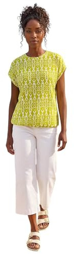 Roman Originals Snake Print Bubble Hem Top for Women UK - Ladies Spring Summer Blouson Round Neckline Comfy Soft Evening Vacation Work Party Night Out Everyday - Ikat Lime - Size 14
