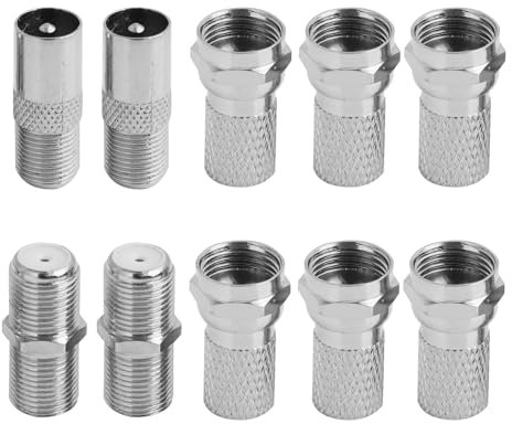 Aifrymne Waterproof F Plug Connectors for RG6 Coaxial Cable - Nickel Plated Micro Screw/Twist On Aerial Connectors for Satellite TV, Sky HD, Sky Q, Freesat, Virgin Media - Set of 6, Silver